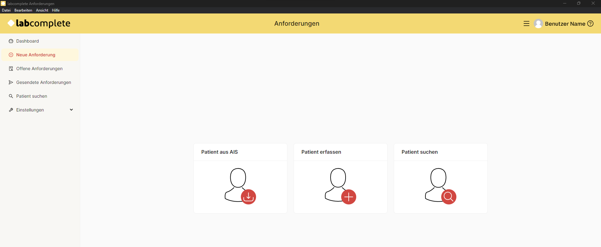 Neue Anforderung aus der Navigationsleiste