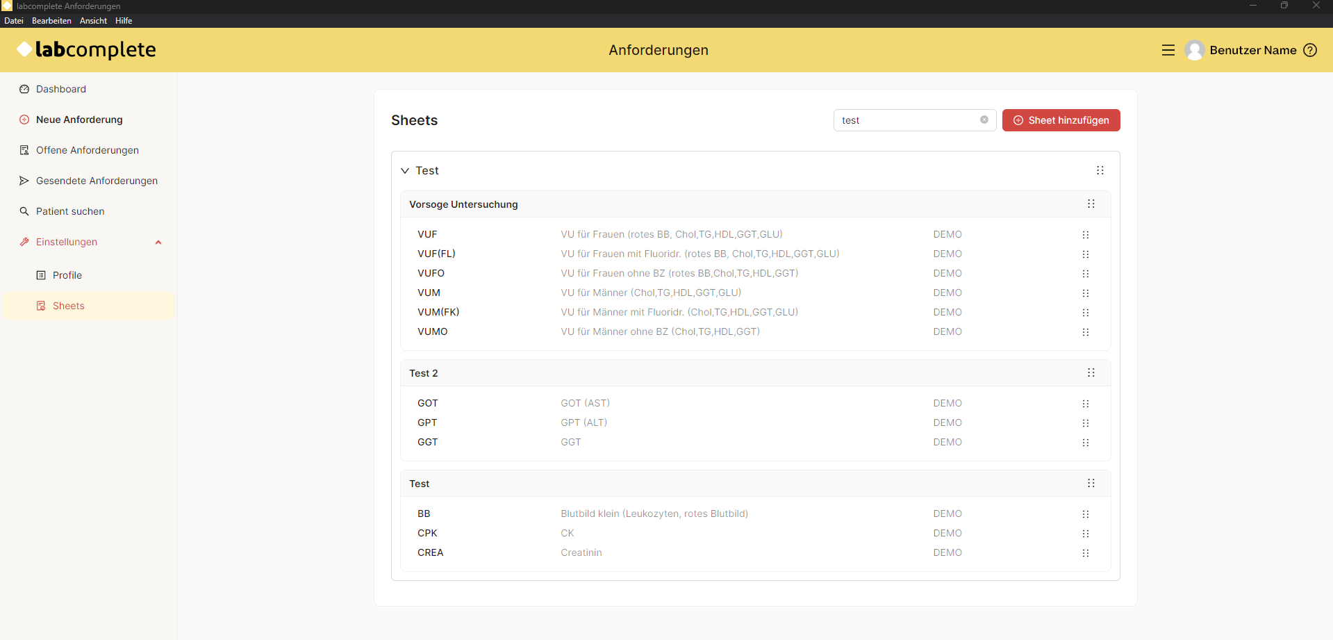 Neues Sheet anlegen