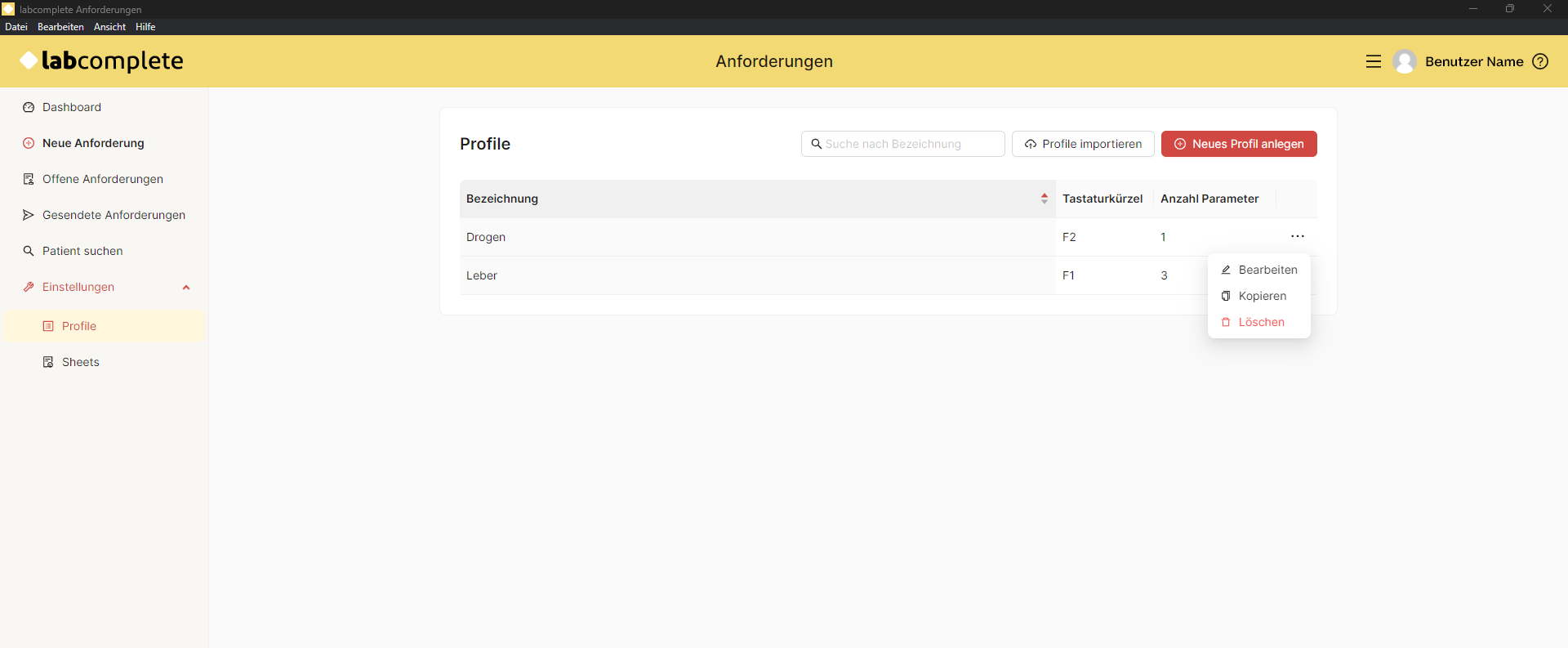 Profil bearbeiten, kopieren oder löschen